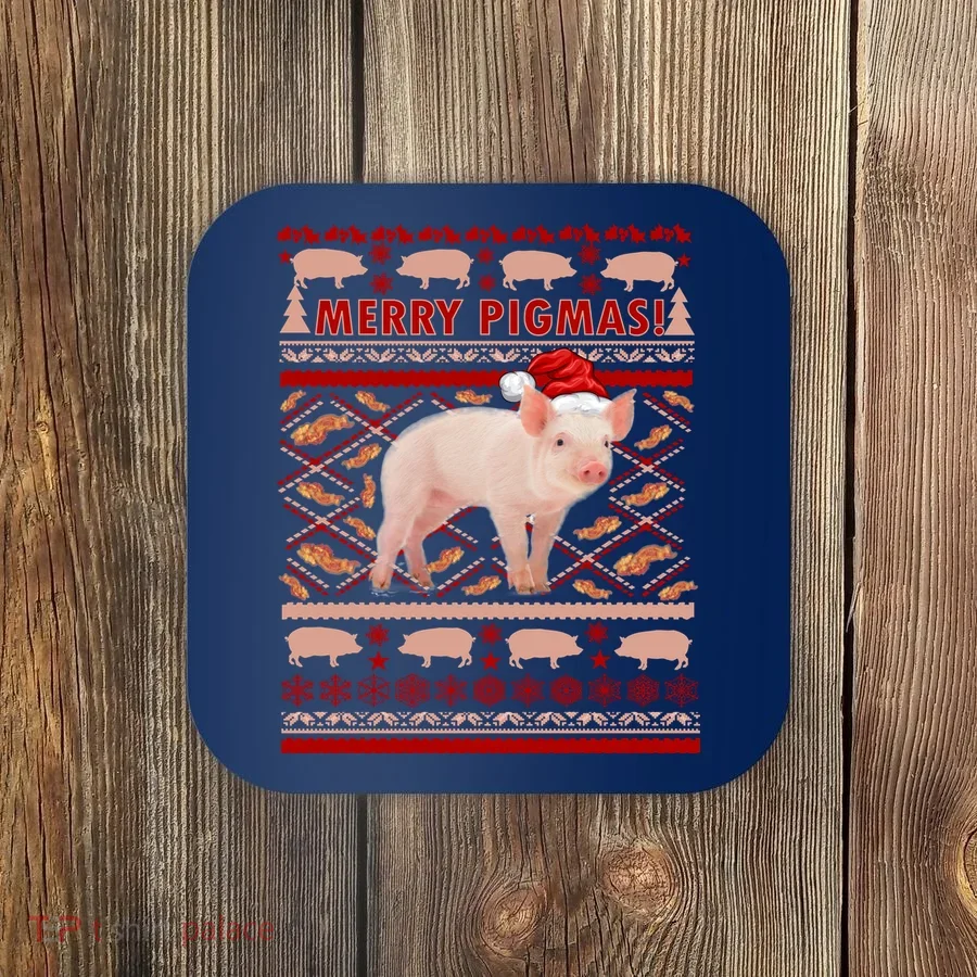 Merry Pigmas Christmas Pig Ugly Sweater Coaster