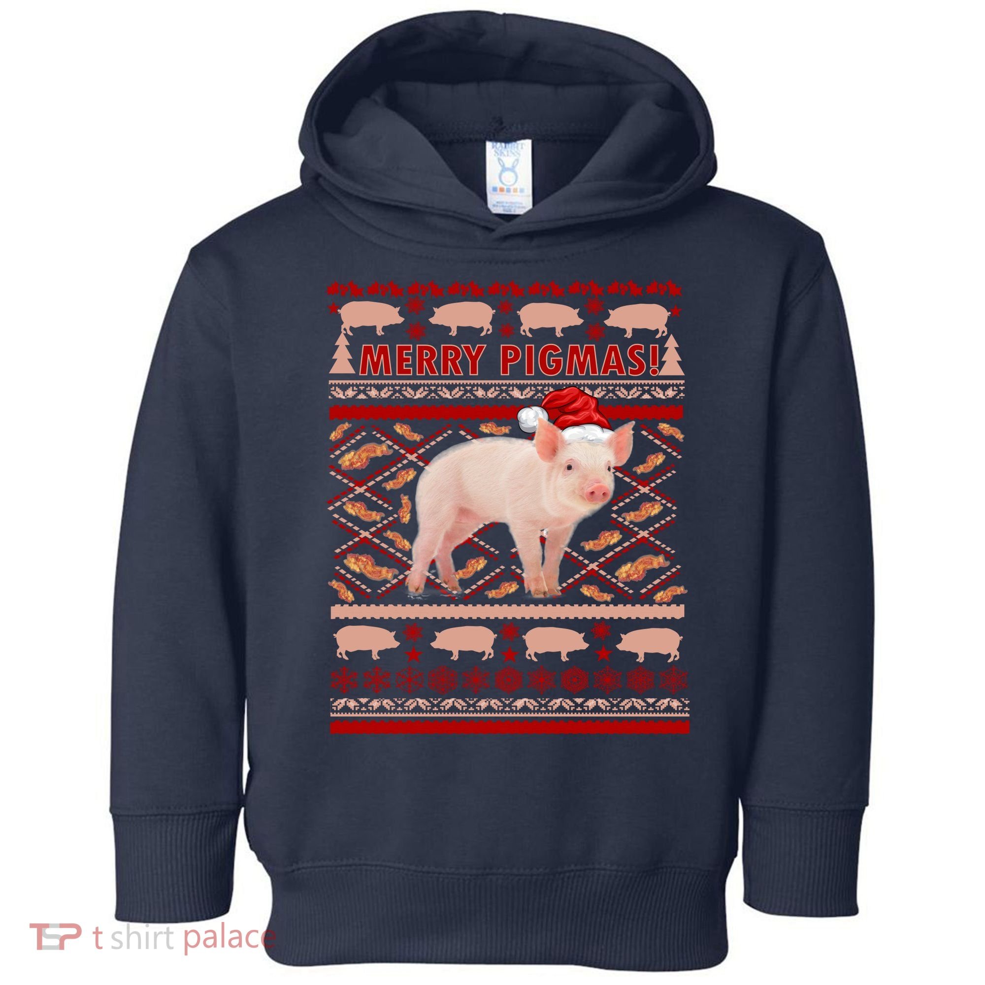 Merry Pigmas Christmas Pig Ugly Sweater Toddler Hoodie