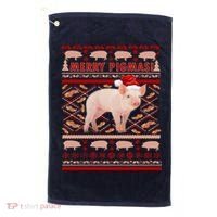 Merry Pigmas Christmas Pig Ugly Sweater Golf Towel thumb 0