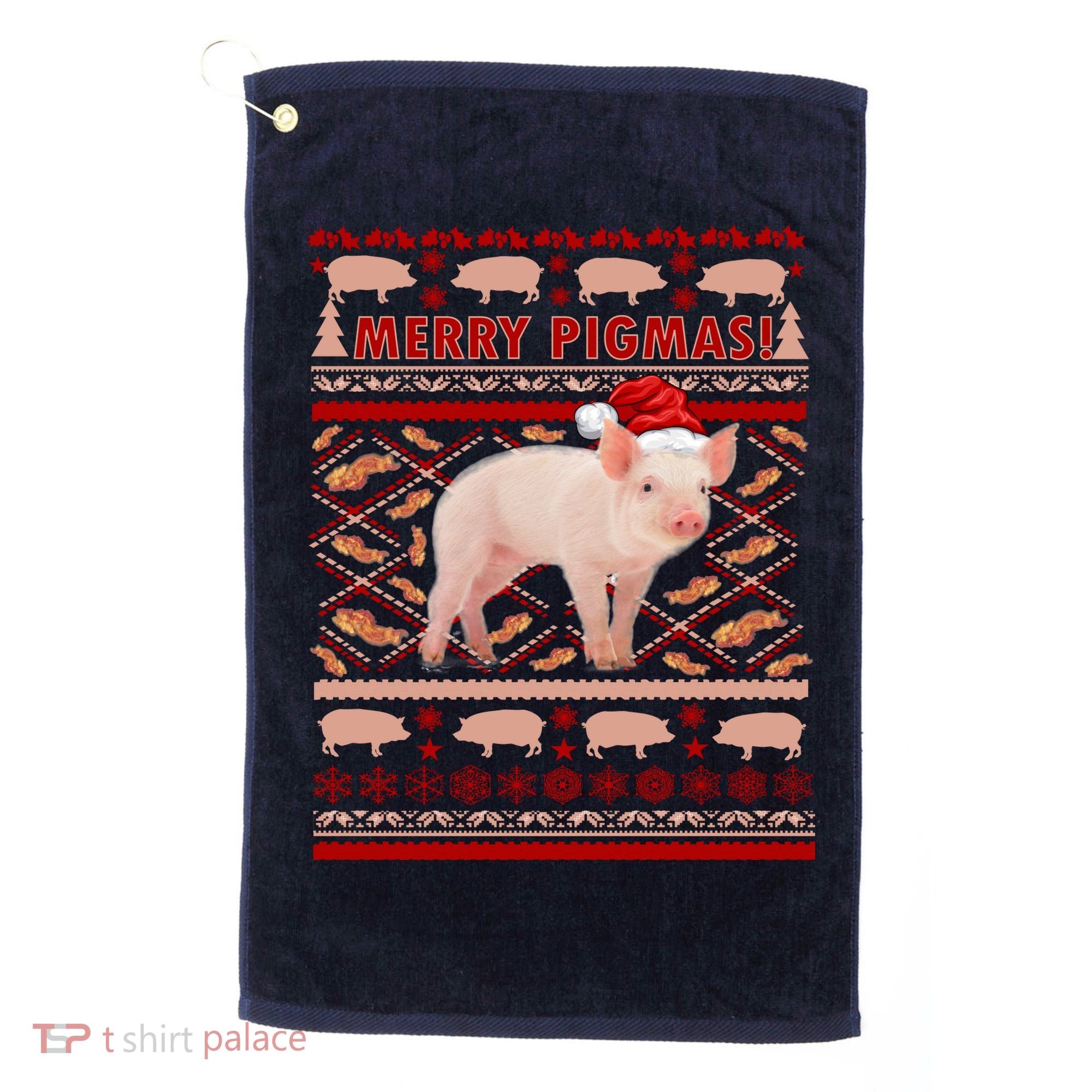 Merry Pigmas Christmas Pig Ugly Sweater Golf Towel
