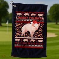 Merry Pigmas Christmas Pig Ugly Sweater Golf Towel thumb 1