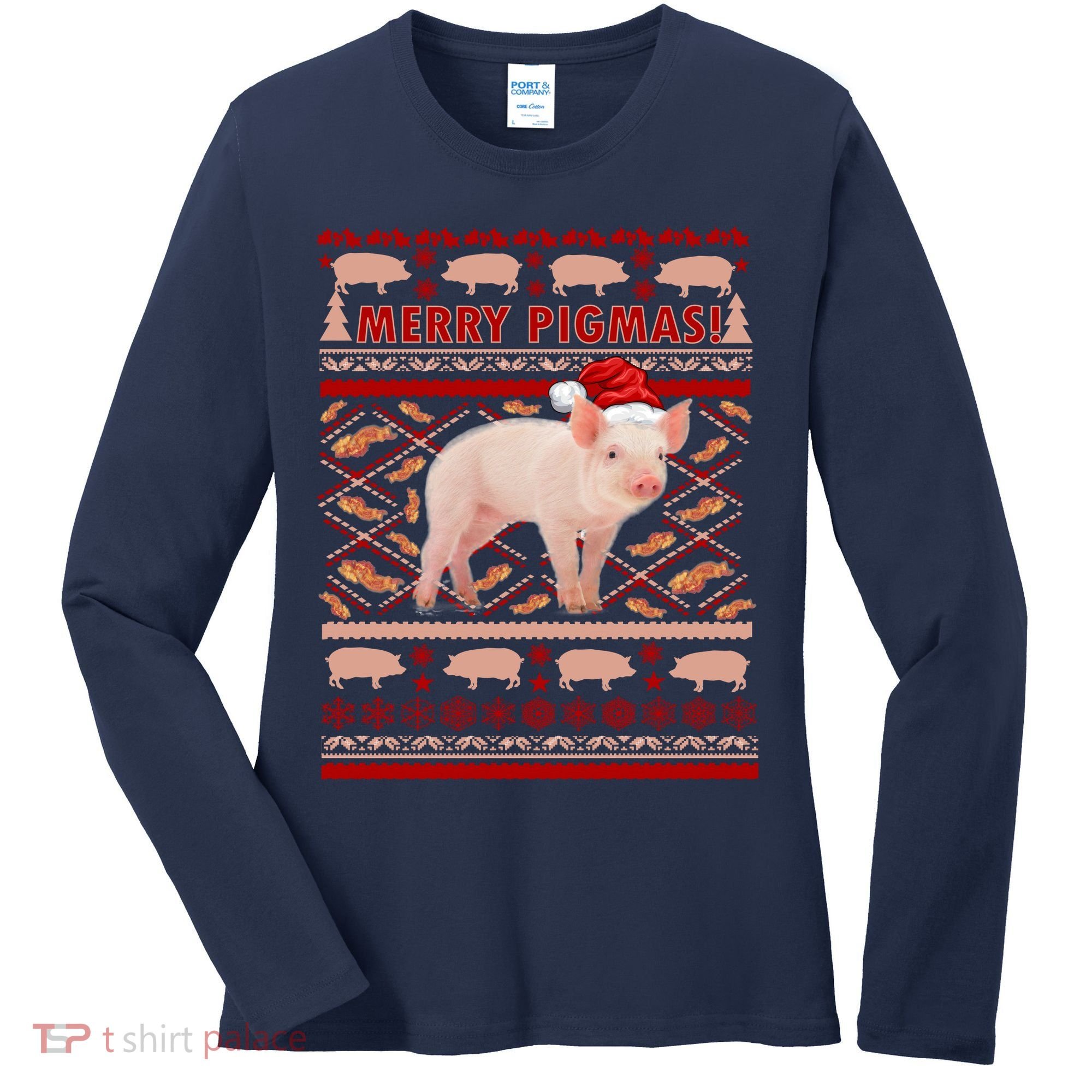 Merry Pigmas Christmas Pig Ugly Sweater Women's Long Sleeve Shirt