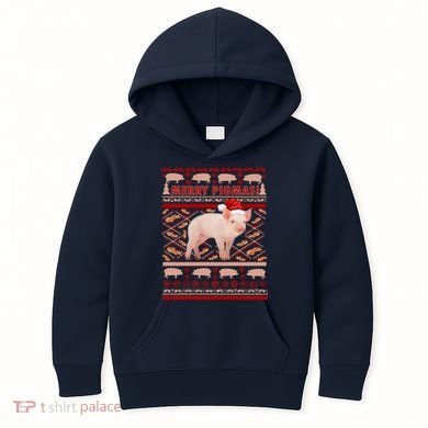 Merry Pigmas Christmas Pig Ugly Sweater Kids Hoodie
