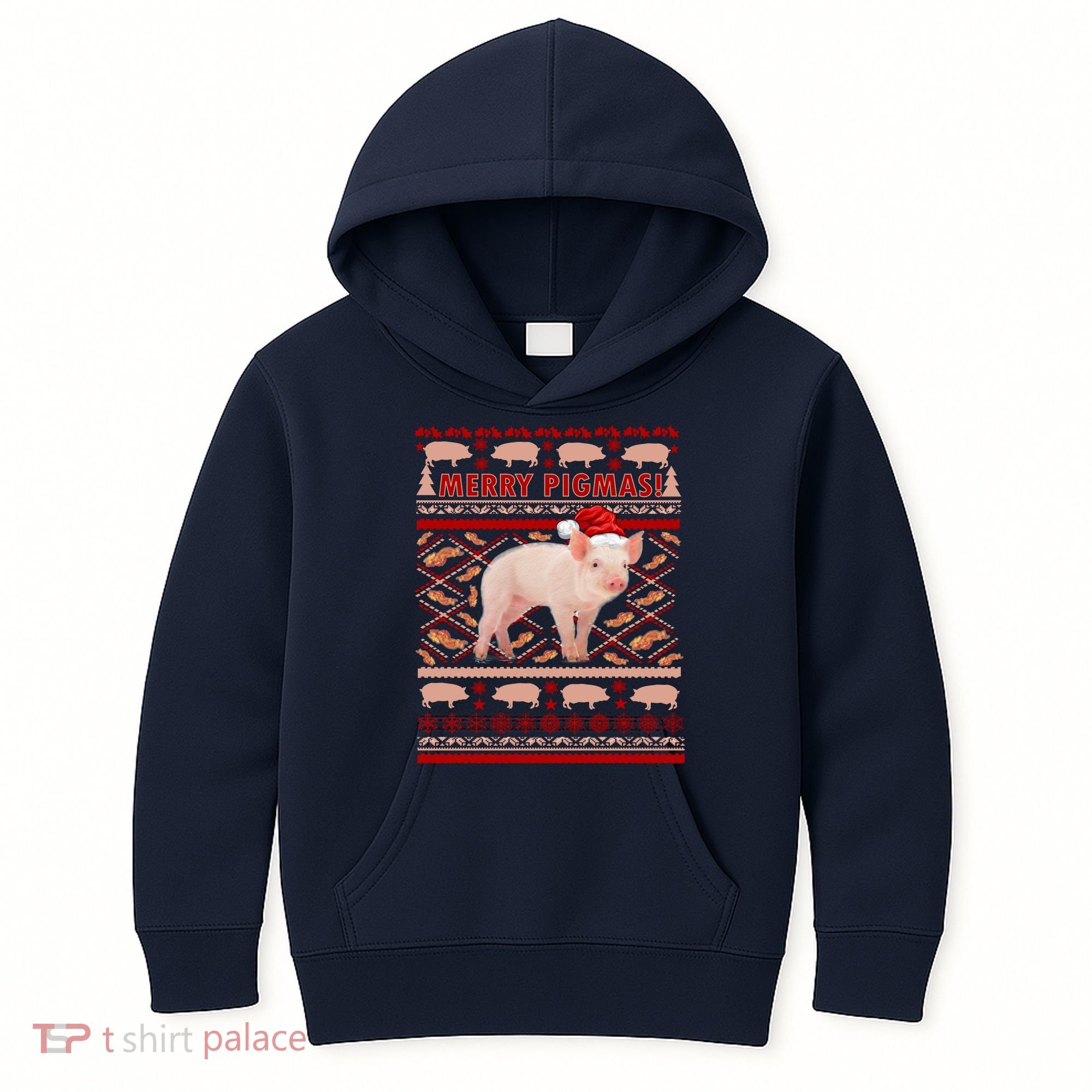 Merry Pigmas Christmas Pig Ugly Sweater Kids Hoodie