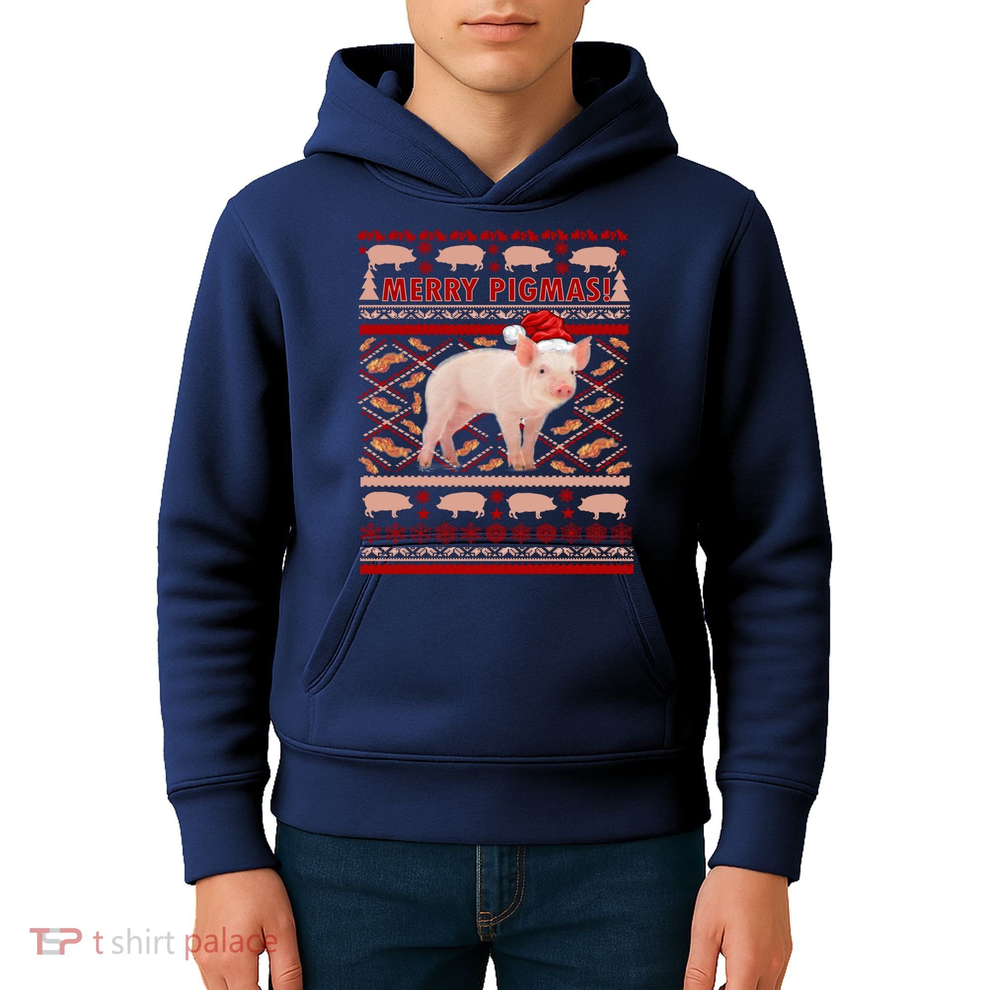 Merry Pigmas Christmas Pig Ugly Sweater Kids Hoodie