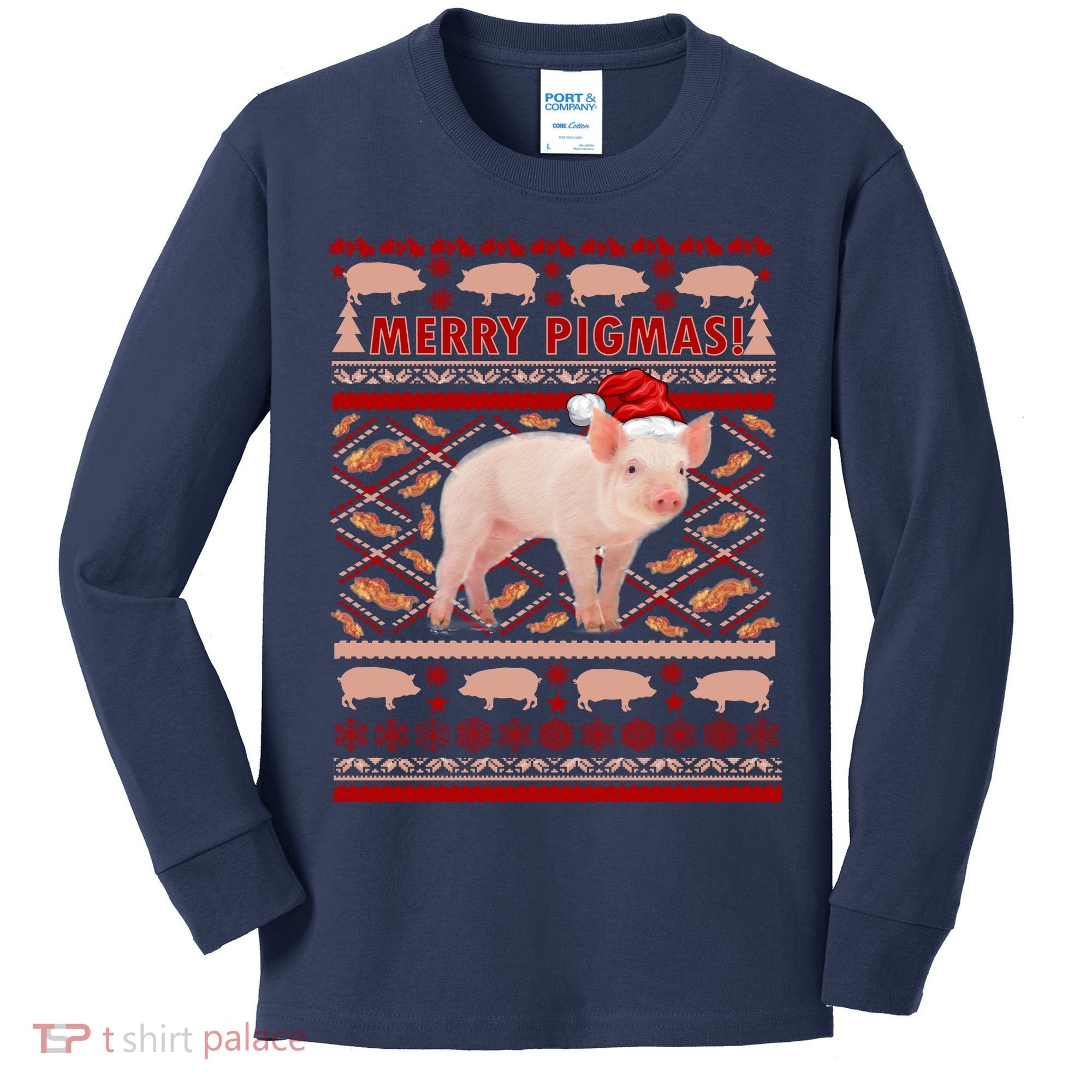 Merry Pigmas Christmas Pig Ugly Sweater Kids Long Sleeve Shirt