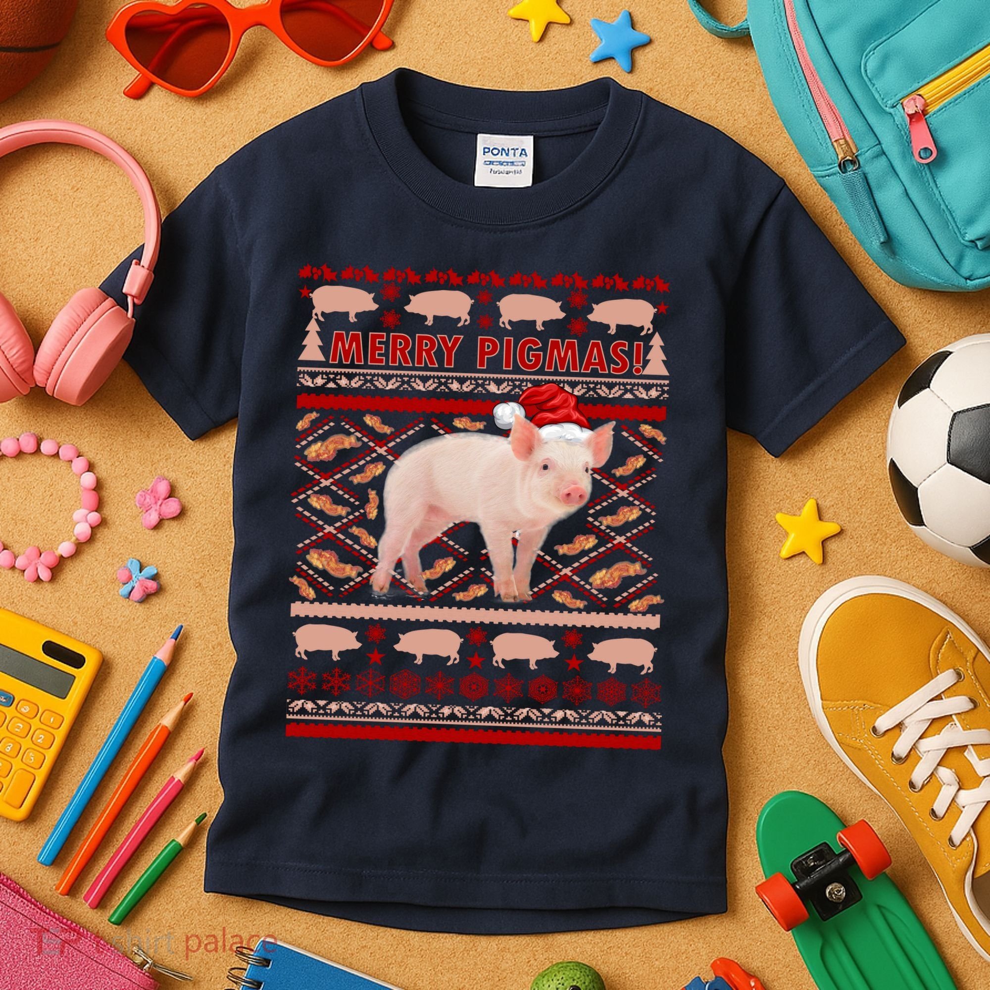 Merry Pigmas Christmas Pig Ugly Sweater Kids T-Shirt