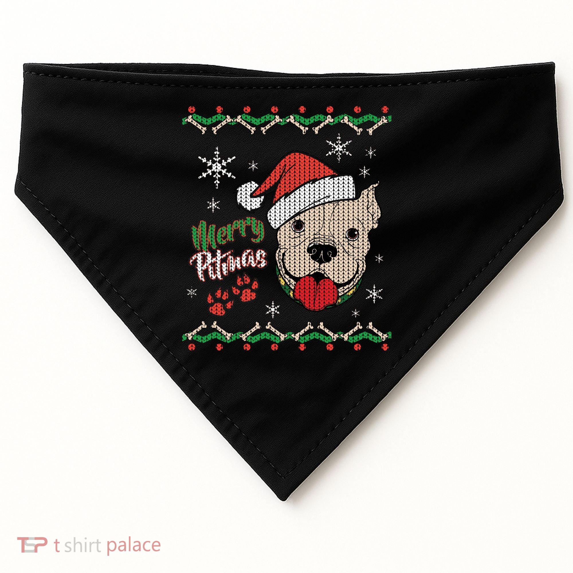 Merry Pitmas Ugly Christmas Sweater USA-Made Doggie Bandana