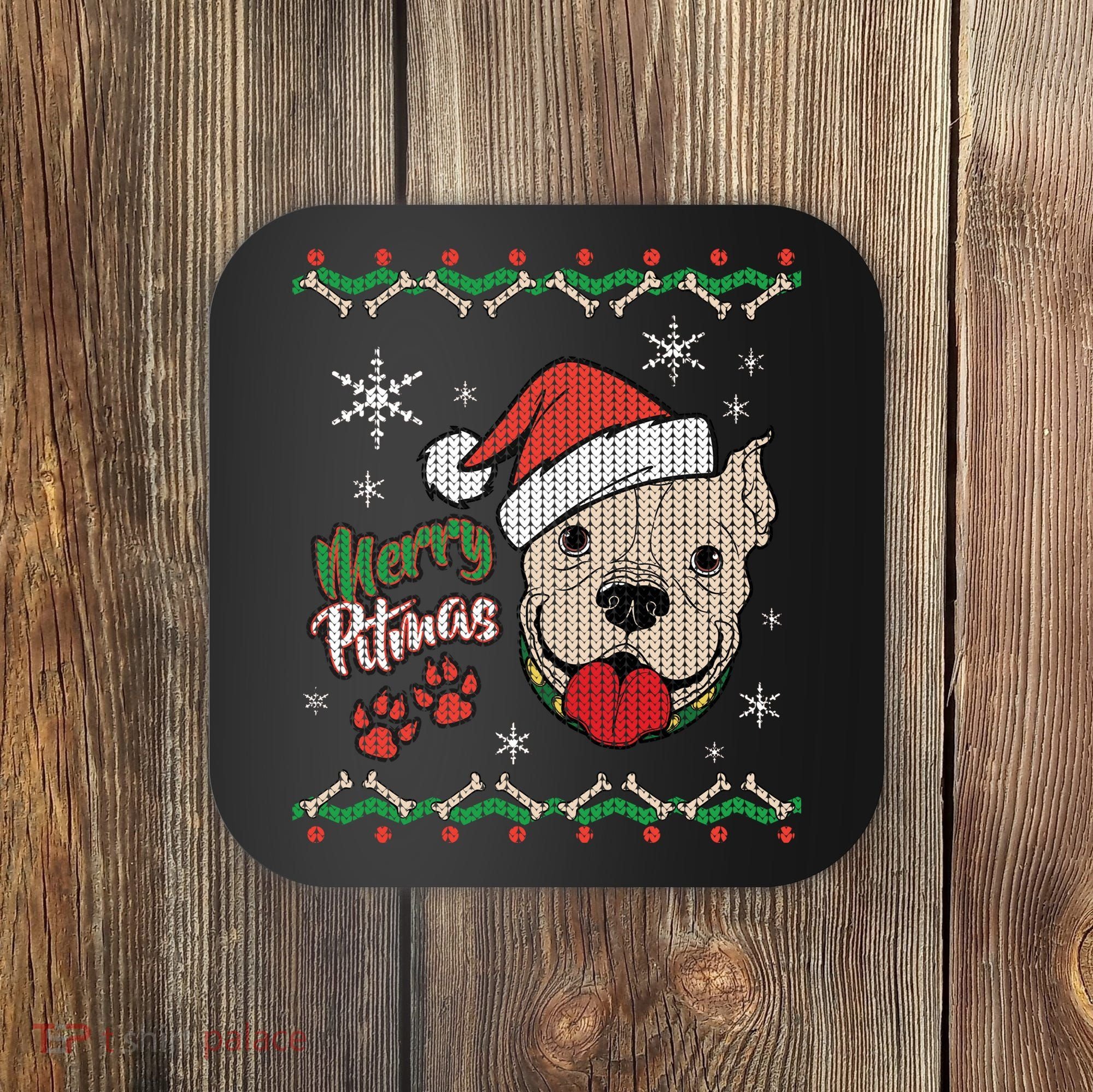 Merry Pitmas Ugly Christmas Sweater Coaster