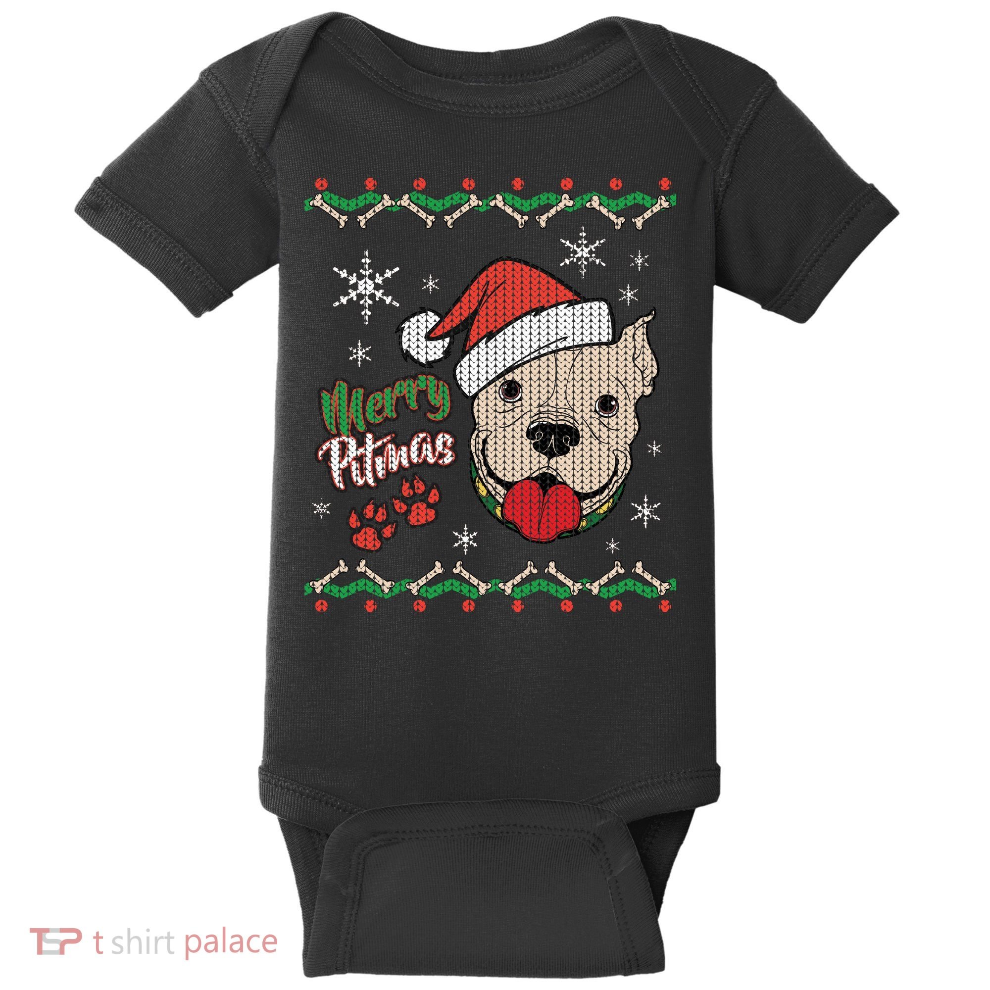 Merry Pitmas Ugly Christmas Sweater Baby Bodysuit