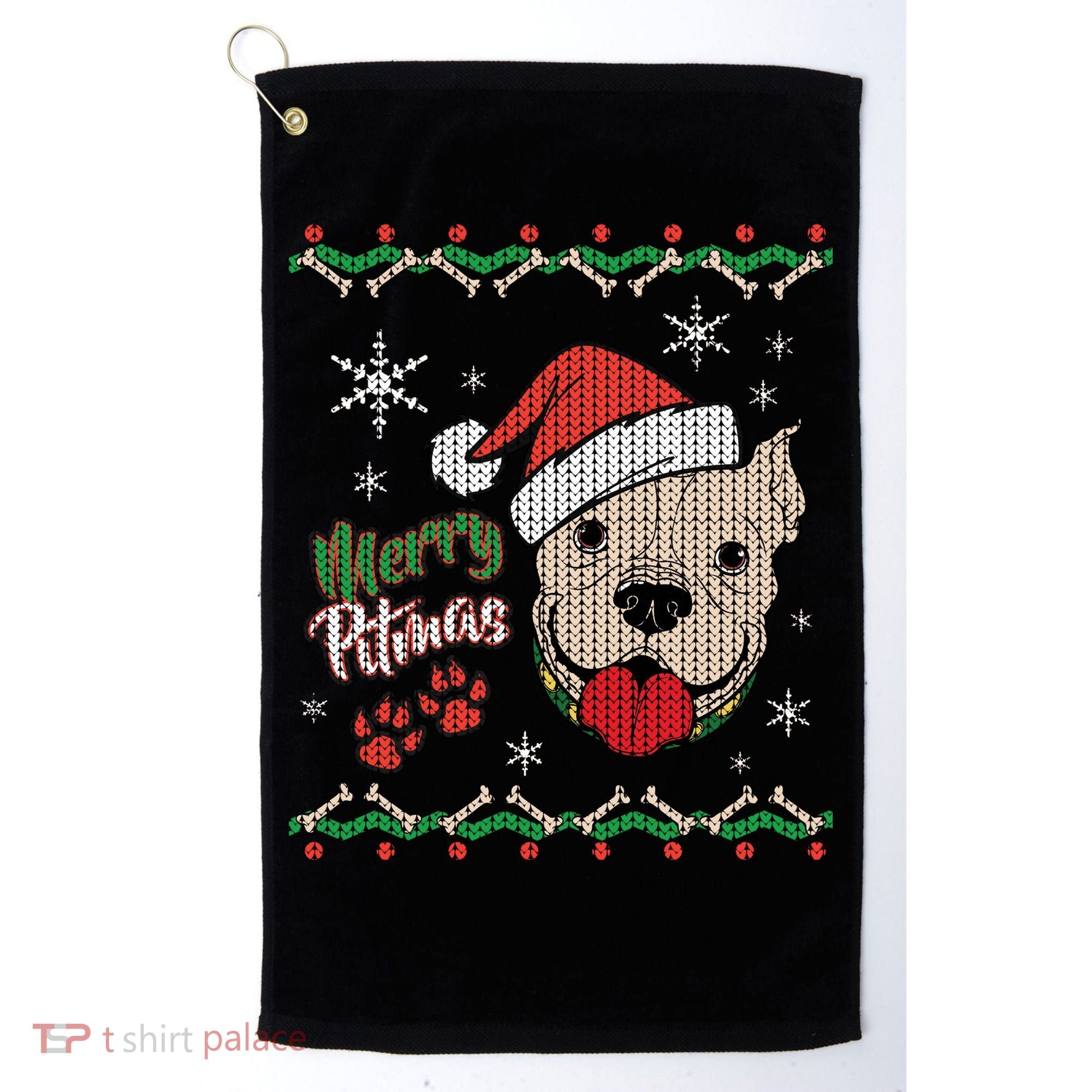 Merry Pitmas Ugly Christmas Sweater Golf Towel