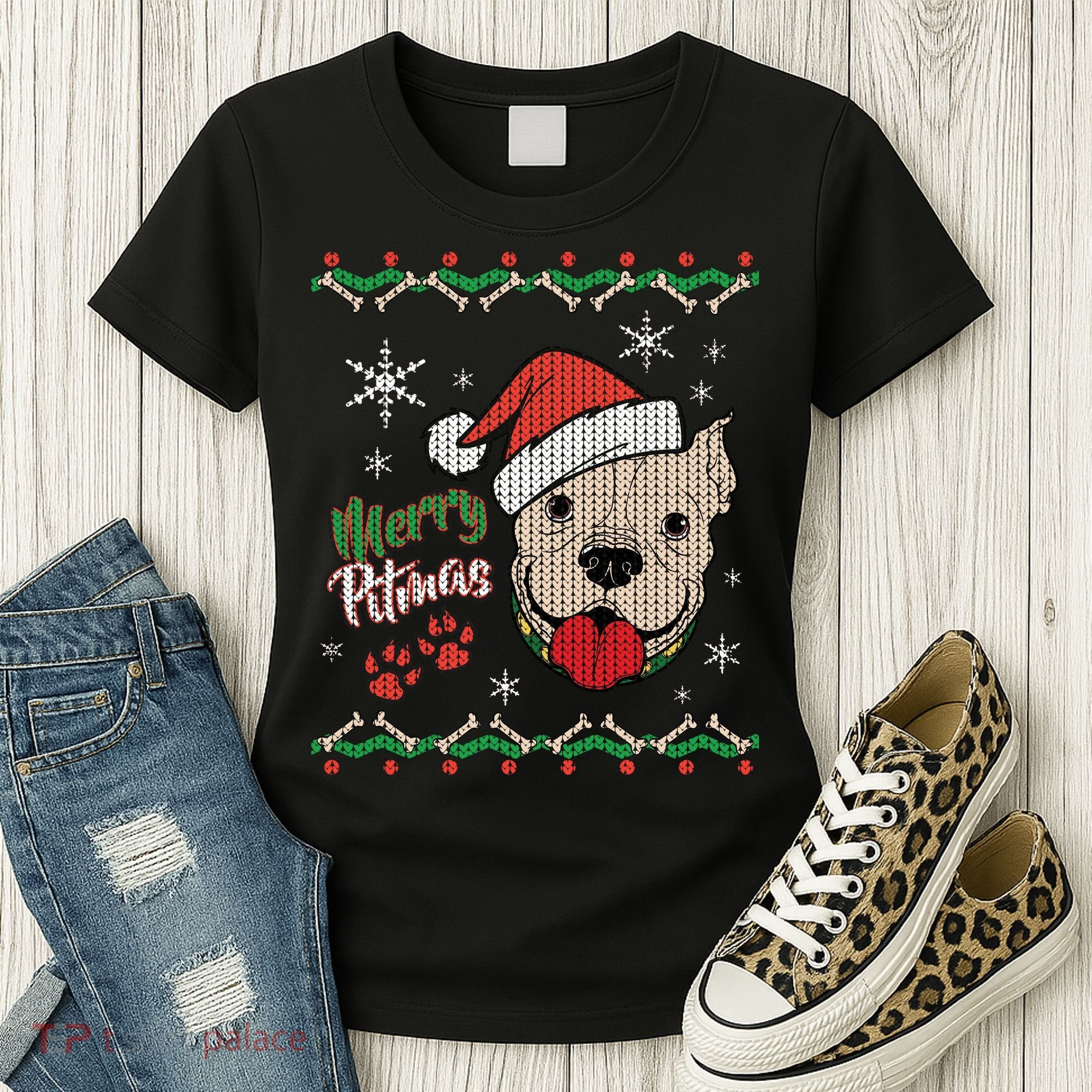 Merry Pitmas Ugly Christmas Sweater Women's T-Shirt