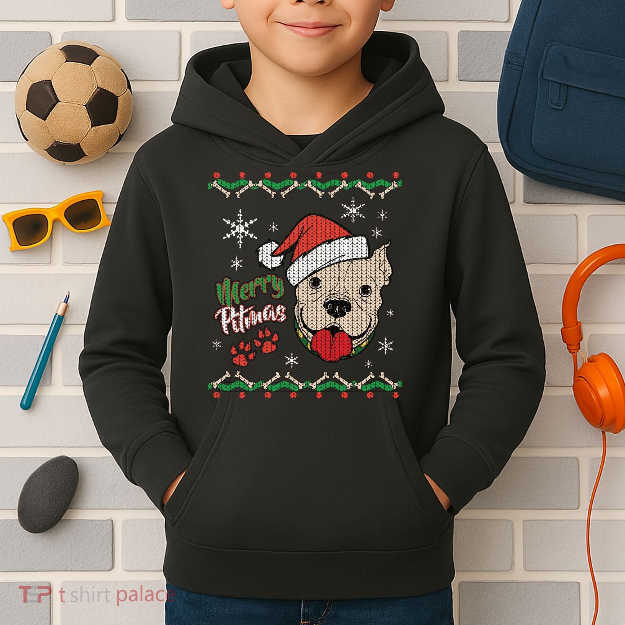 Merry Pitmas Ugly Christmas Sweater Kids Hoodie