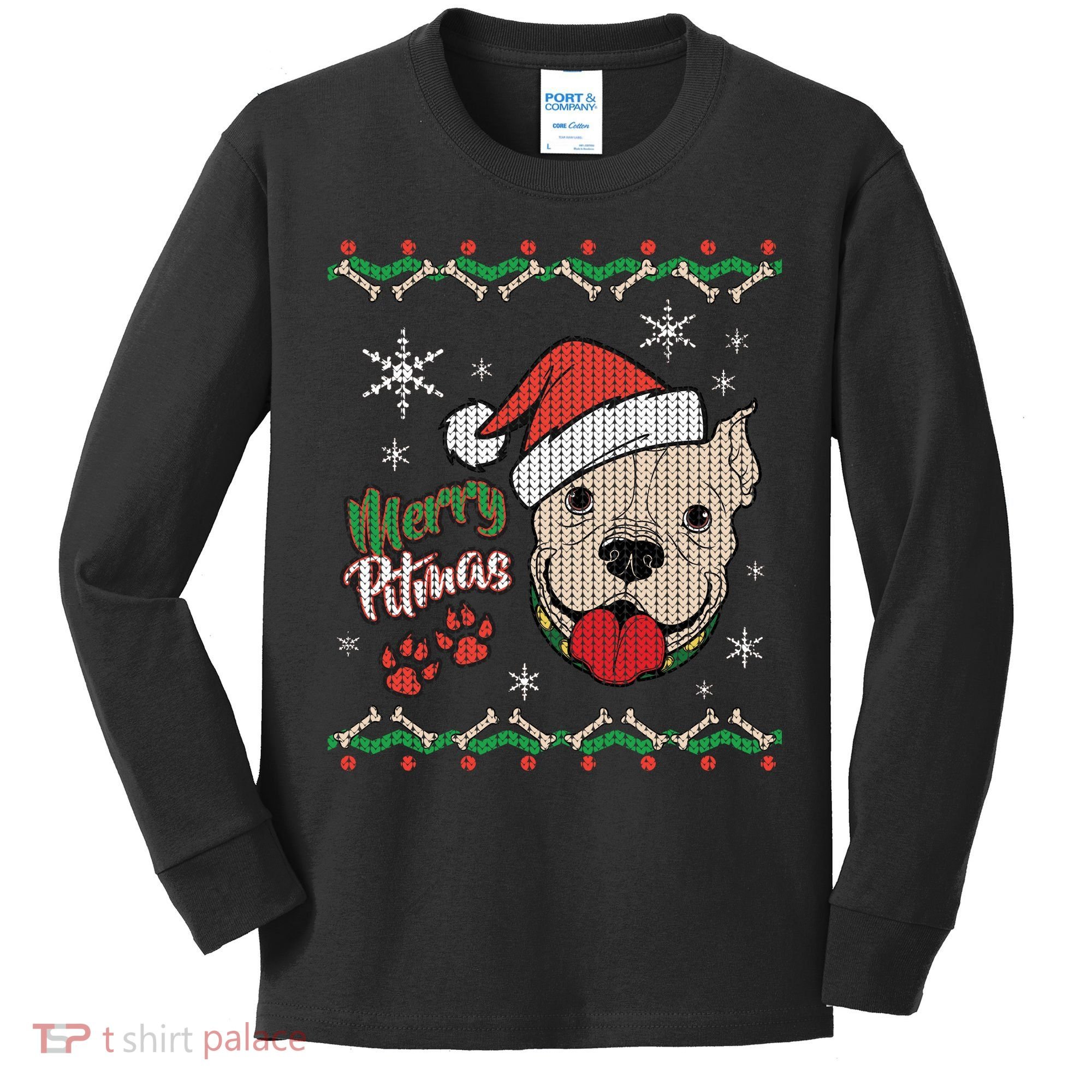 Merry Pitmas Ugly Christmas Sweater Kids Long Sleeve Shirt