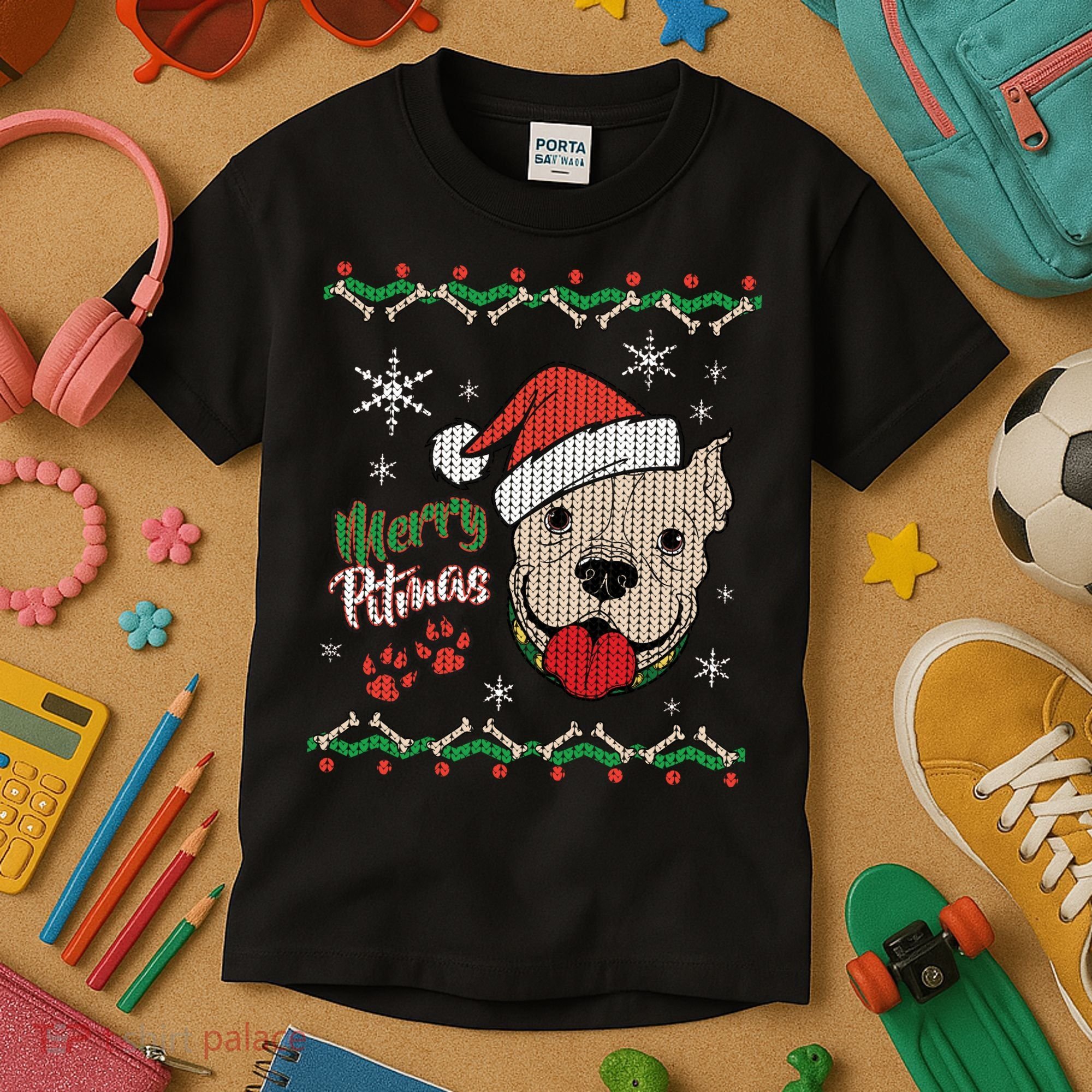Merry Pitmas Ugly Christmas Sweater Kids T-Shirt