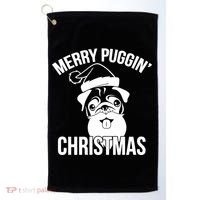 Merry Puggin Christmas Pug Golf Towel thumb 0