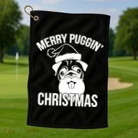 Merry Puggin Christmas Pug Golf Towel thumb 1