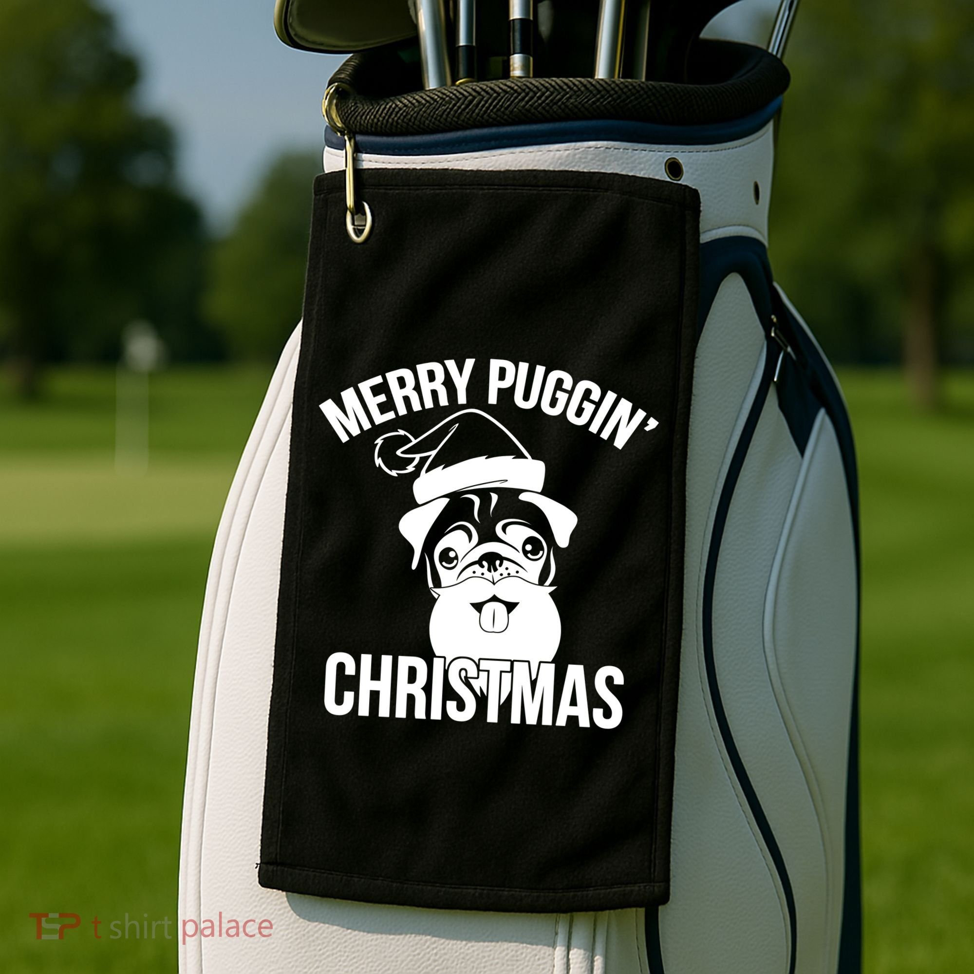 Merry Puggin Christmas Pug Golf Towel