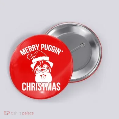 Merry Puggin Christmas Pug Button