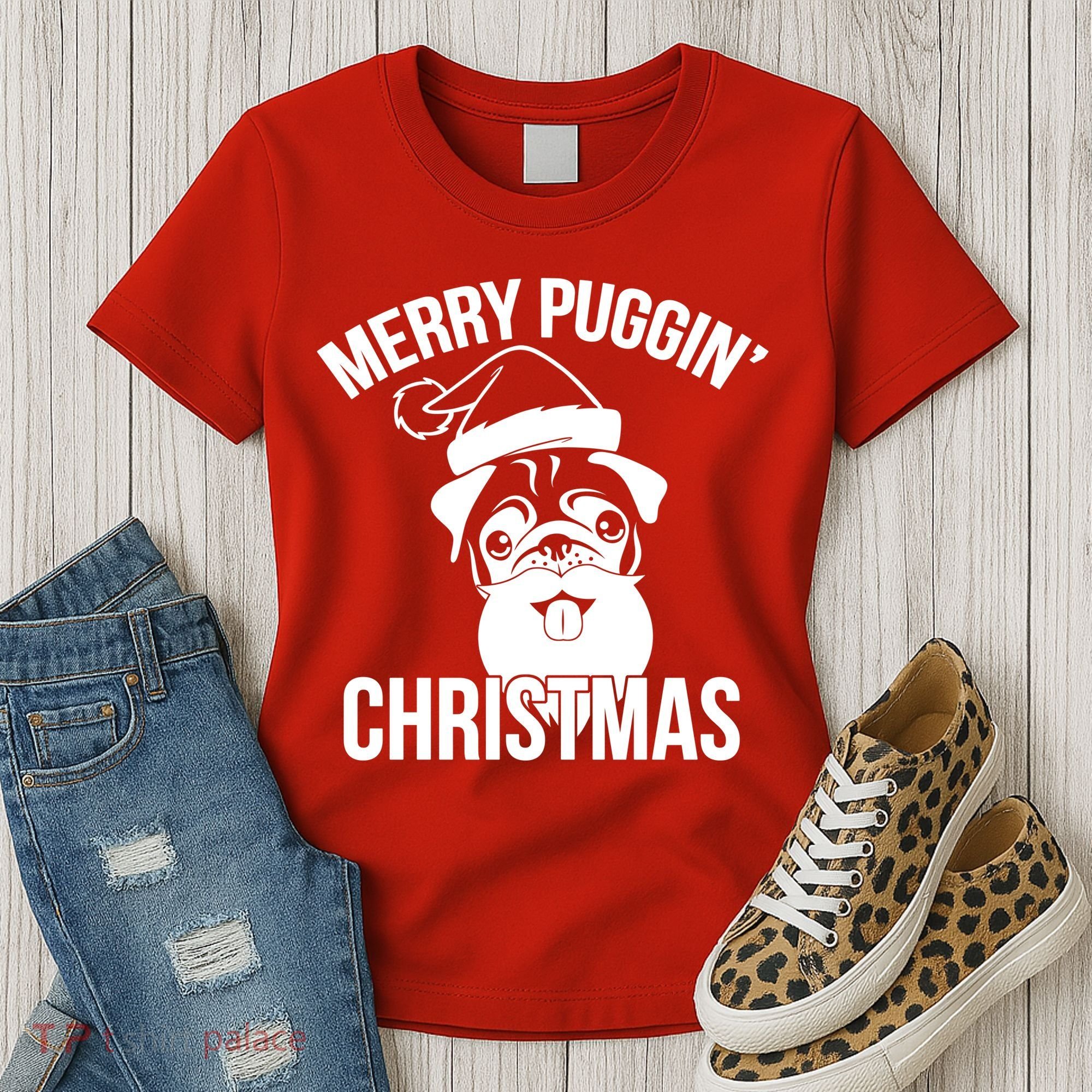 Merry Puggin Christmas Pug Women's T-Shirt