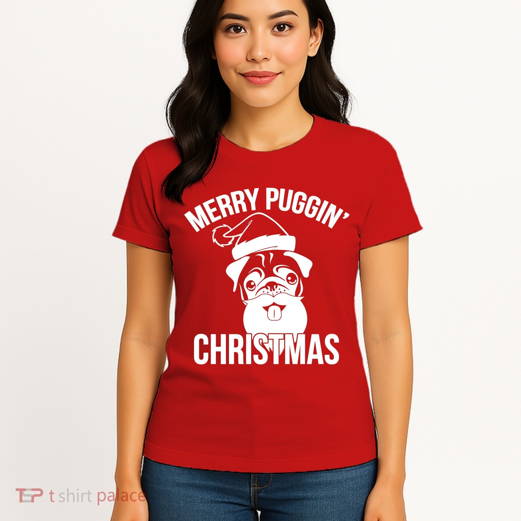 Merry Puggin Christmas Pug Women's T-Shirt