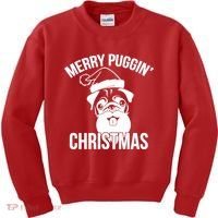 Merry Puggin Christmas Pug Kids Sweatshirt thumb 0