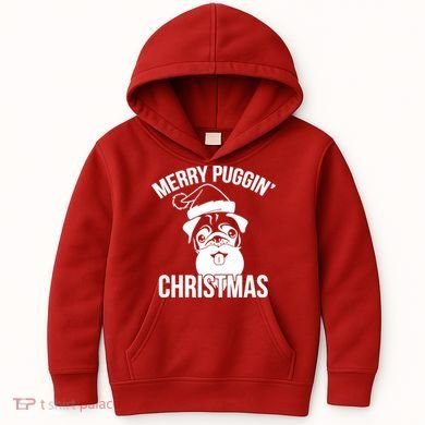 Merry Puggin Christmas Pug Kids Hoodie