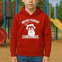 Merry Puggin Christmas Pug Kids Hoodie thumb 2
