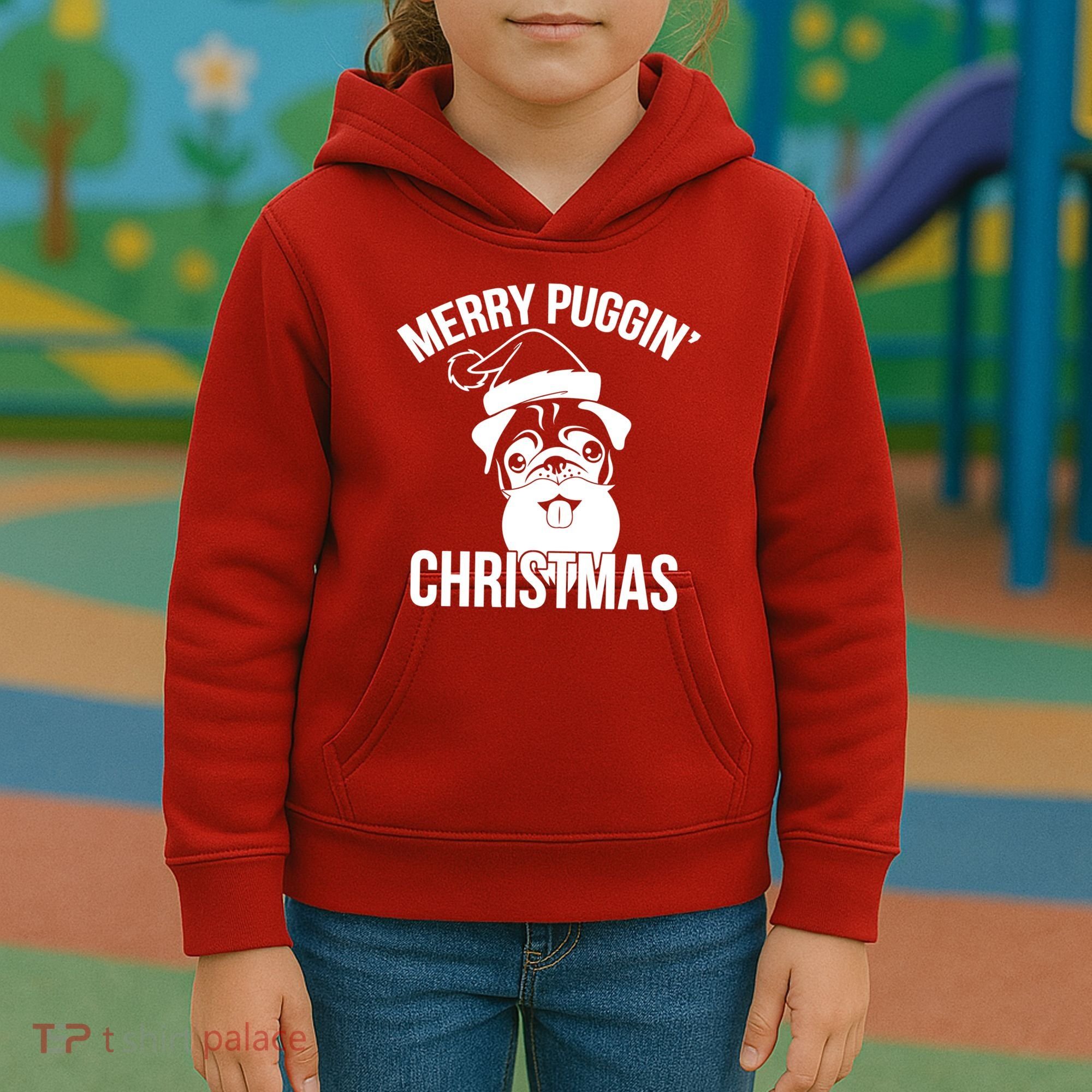 Merry Puggin Christmas Pug Kids Hoodie