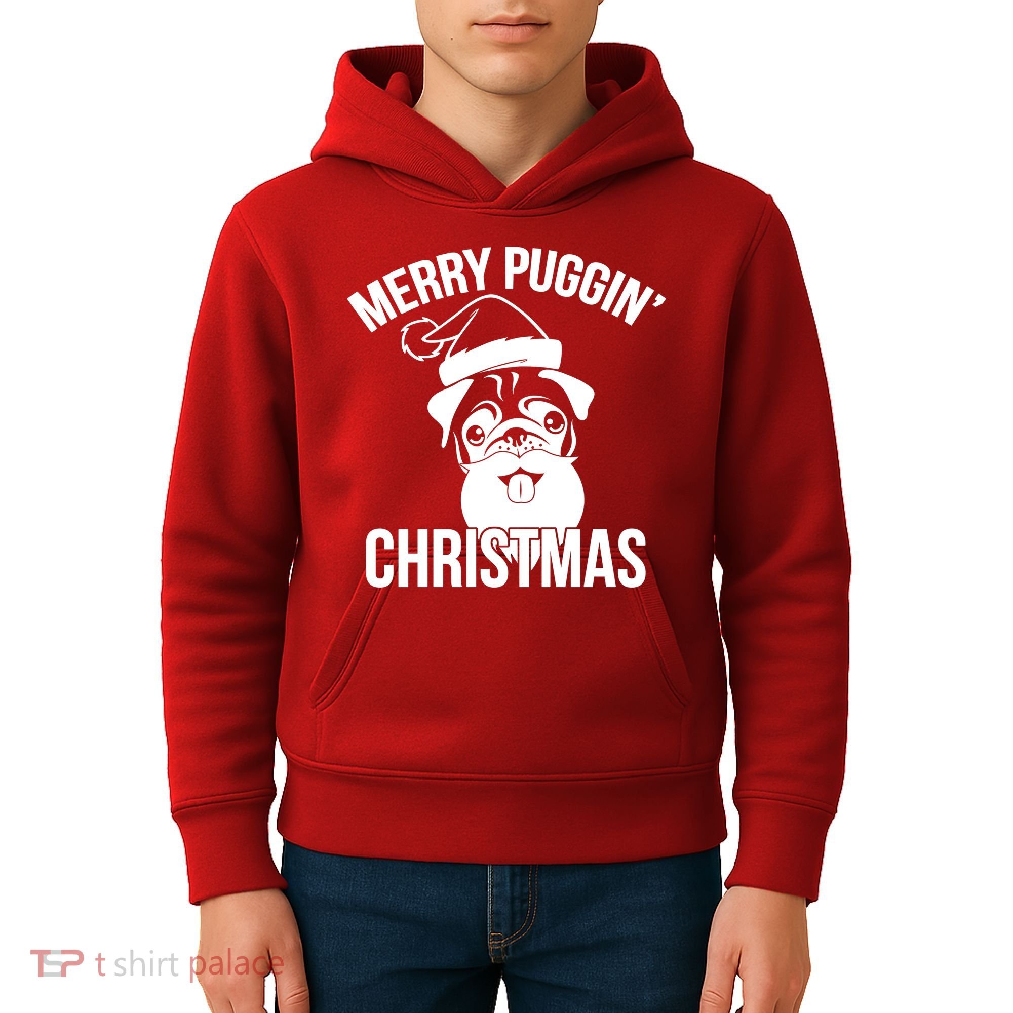 Merry Puggin Christmas Pug Kids Hoodie