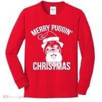 Merry Puggin Christmas Pug Kids Long Sleeve Shirt thumb 0
