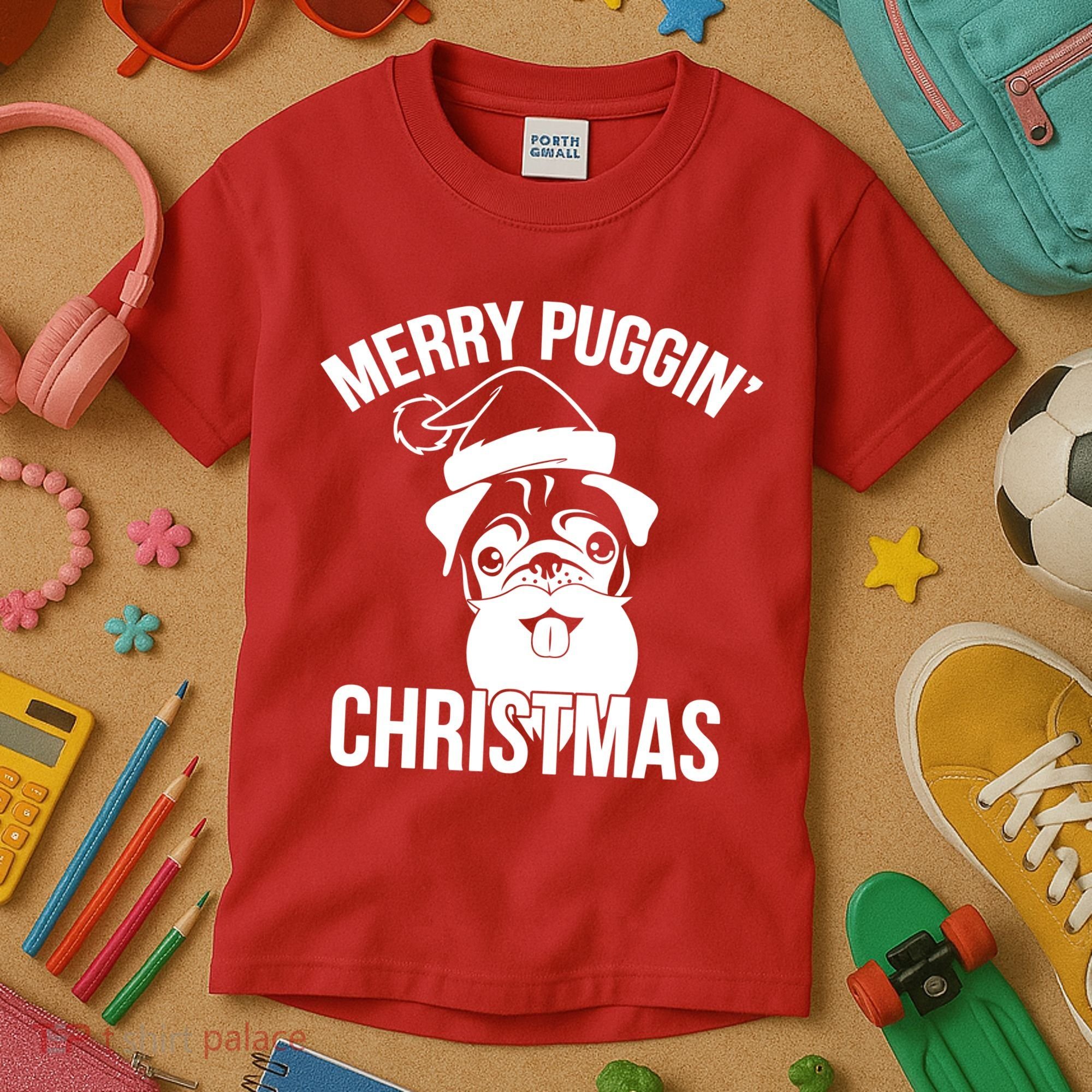 Merry Puggin Christmas Pug Kids T-Shirt