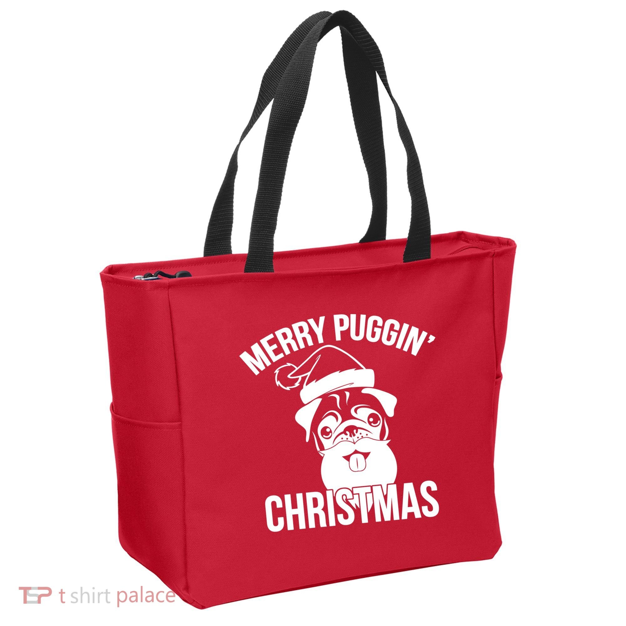 Merry Puggin Christmas Pug Tote Bag