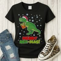 Merry Rex-Mas Ugly Christmas Women's T-Shirt thumb 3
