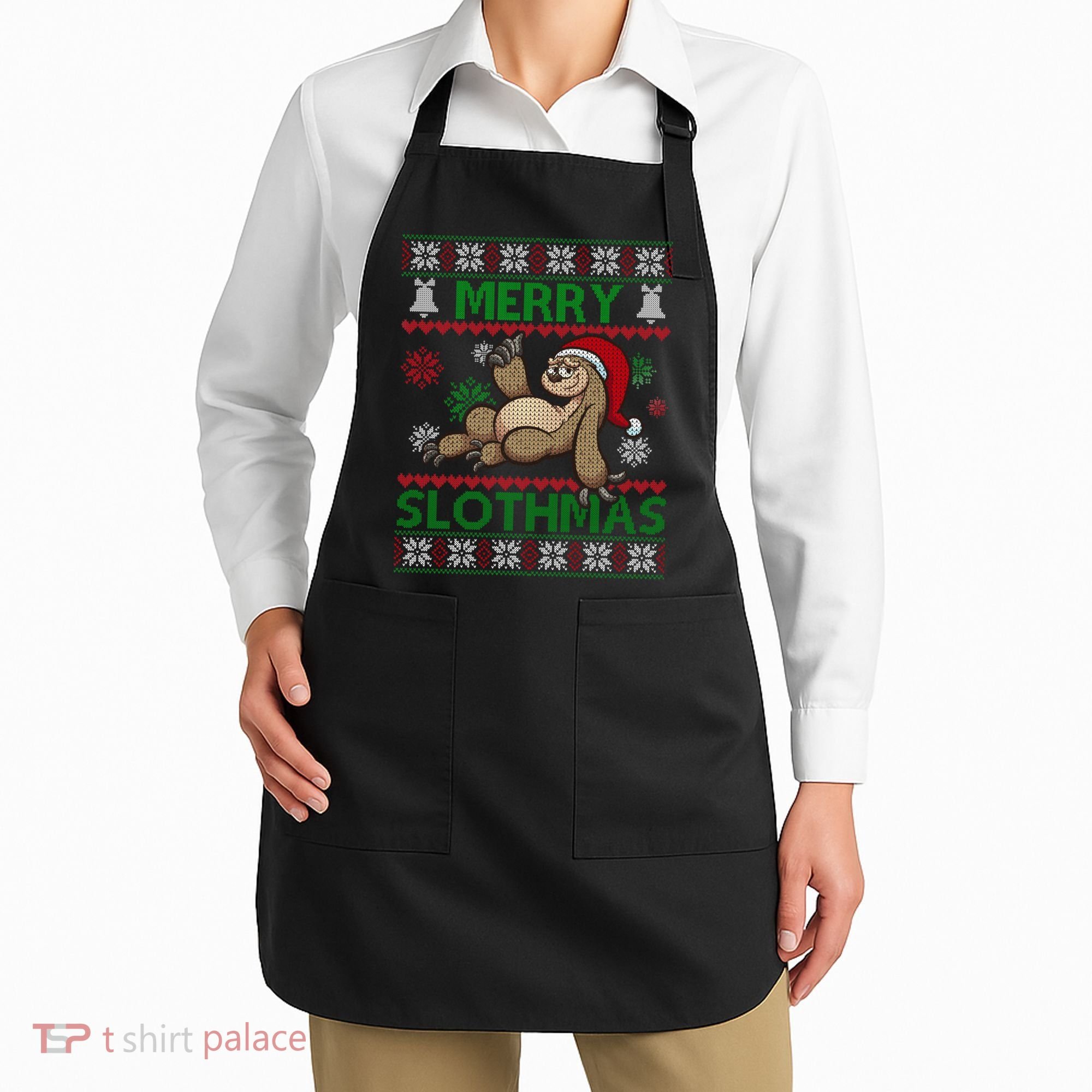 Merry Slothmas Ugly Christmas Apron