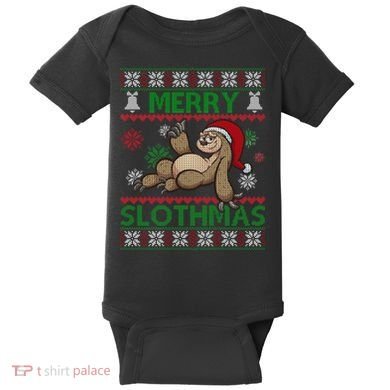 Merry Slothmas Ugly Christmas Baby Bodysuit