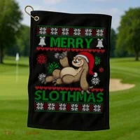 Merry Slothmas Ugly Christmas Golf Towel thumb 1