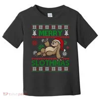 Merry Slothmas Ugly Christmas Toddler T-Shirt thumb 0