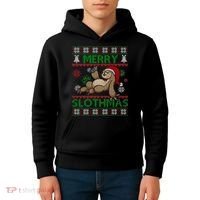 Merry Slothmas Ugly Christmas Kids Hoodie thumb 4
