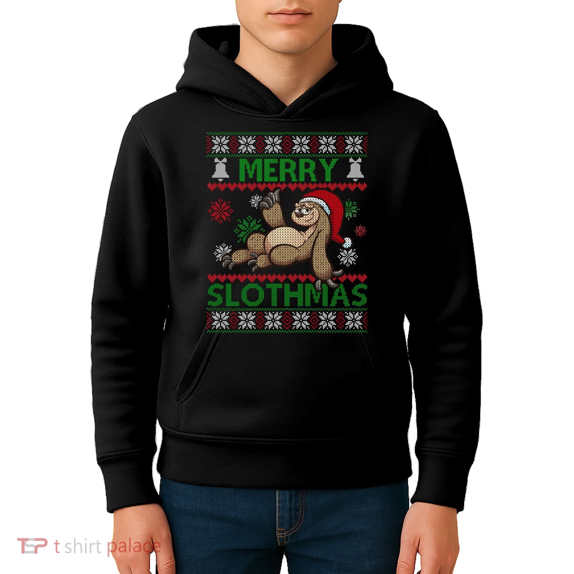Merry Slothmas Ugly Christmas Kids Hoodie