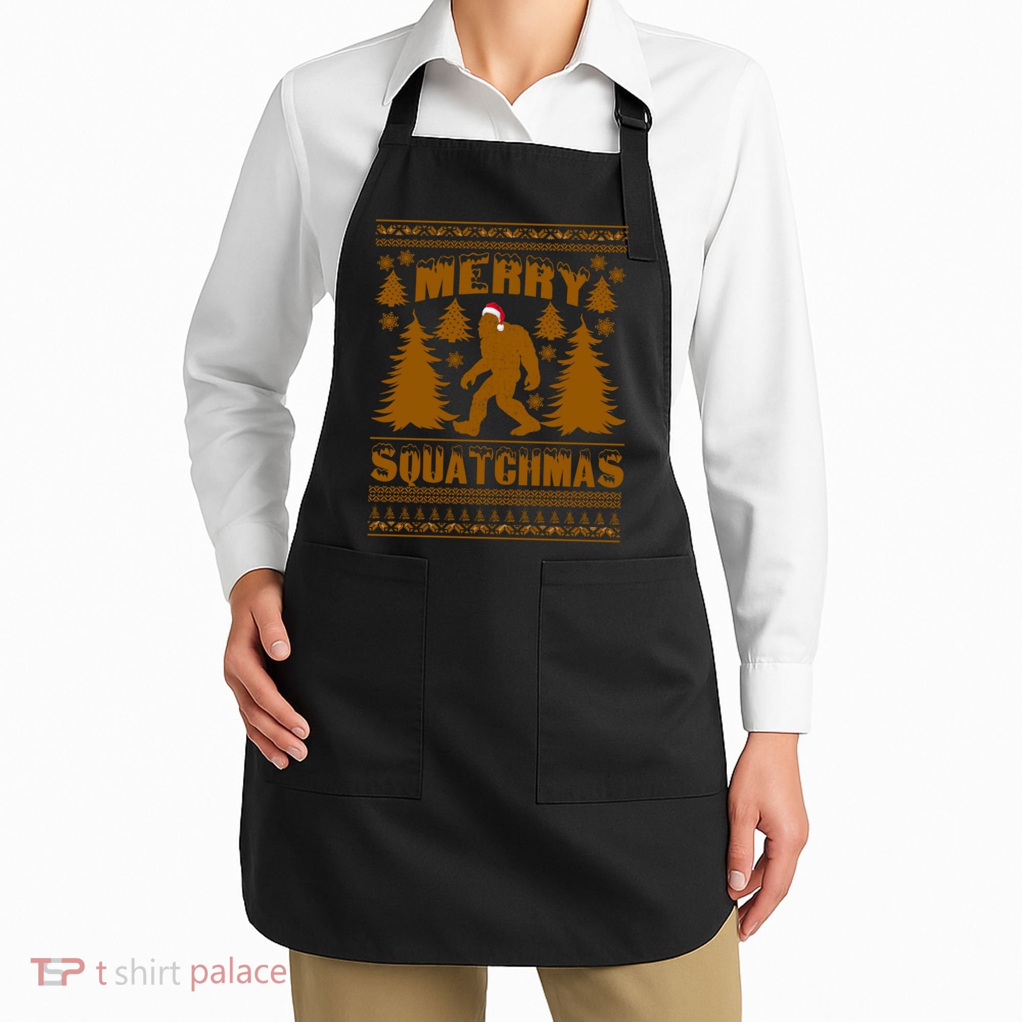 Merry Squatchmas Ugly Christmas Sweater Apron