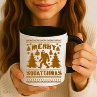 Merry Squatchmas Ugly Christmas Sweater Coffee Mug thumb 3