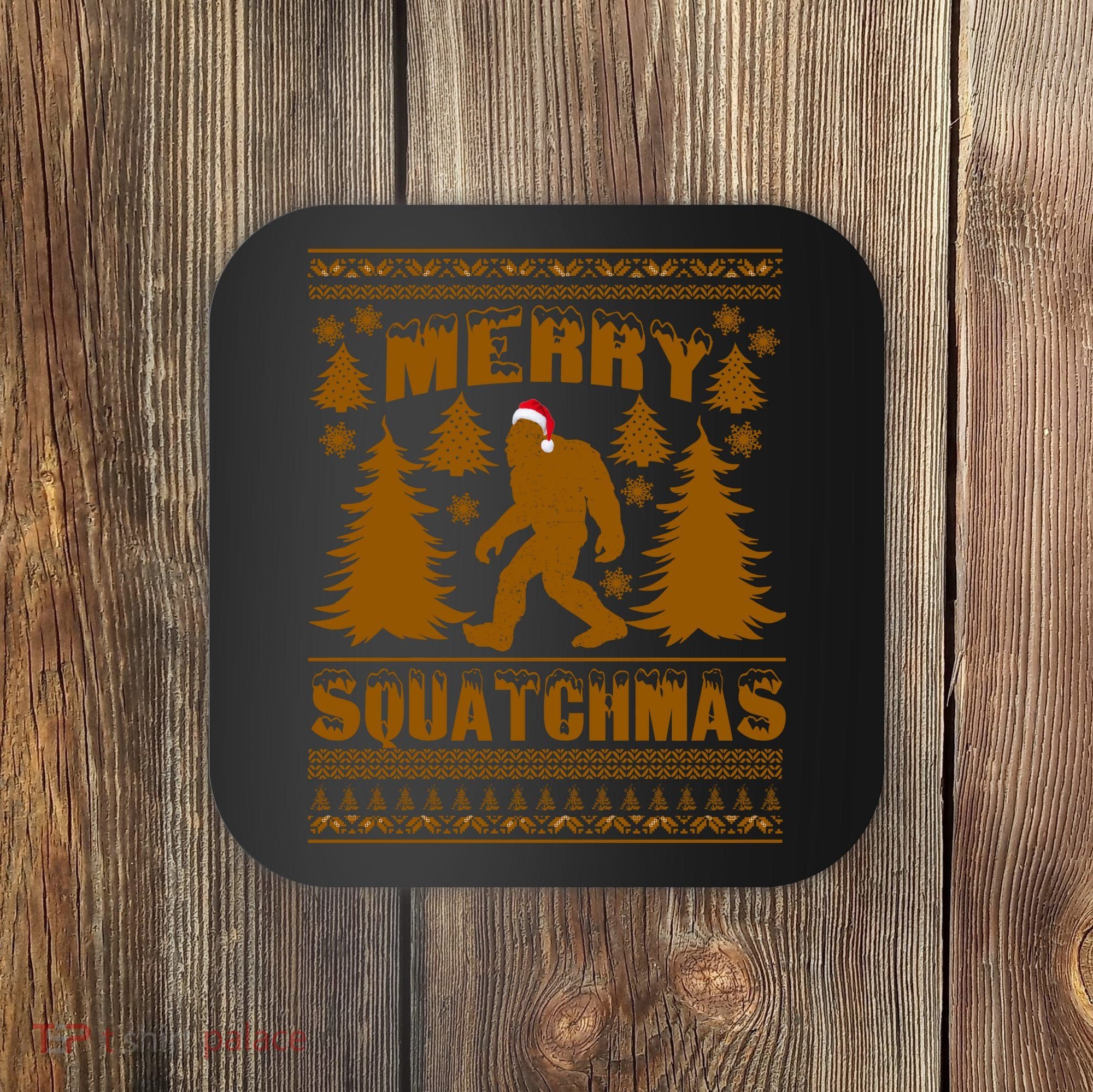 Merry Squatchmas Ugly Christmas Sweater Coaster