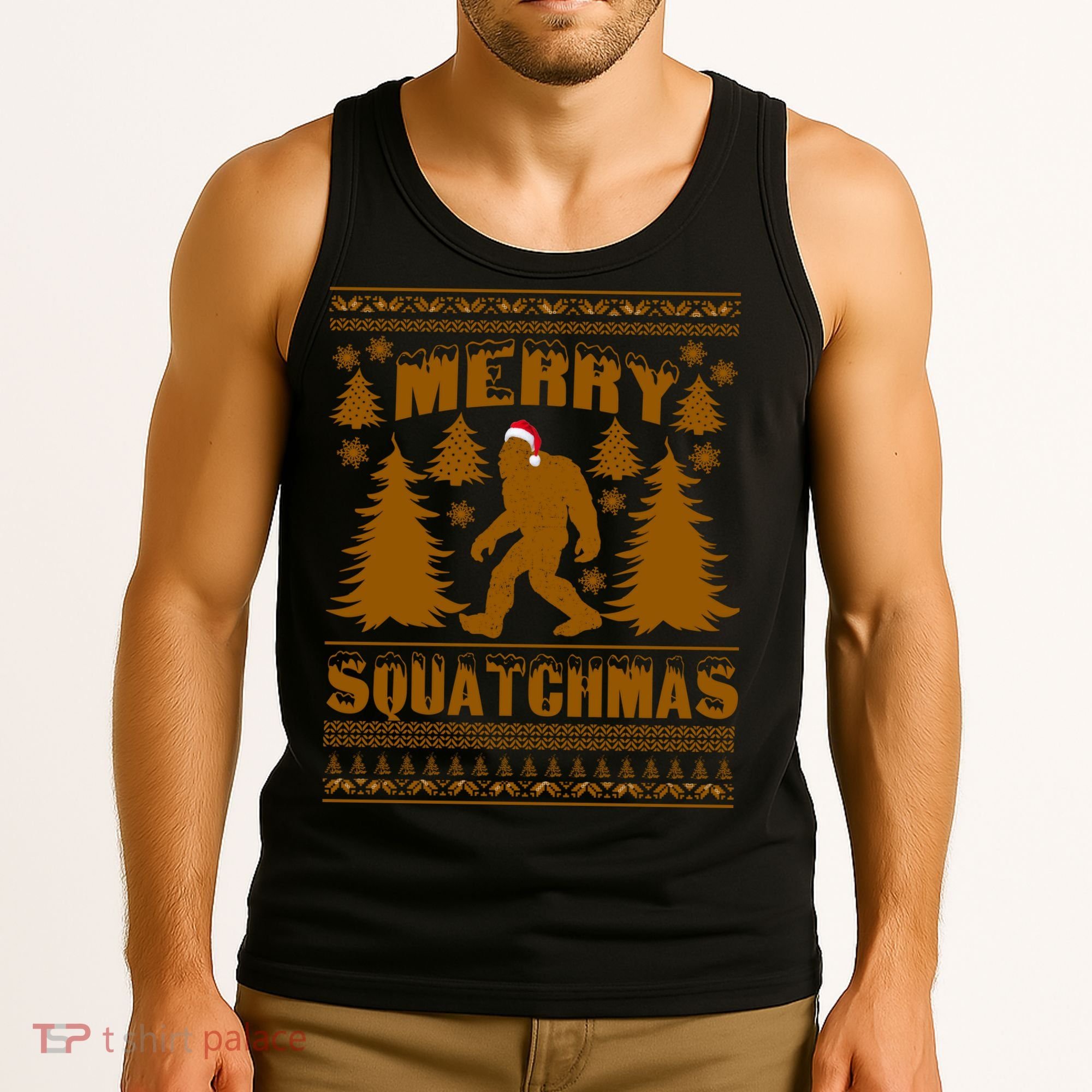 Merry Squatchmas Ugly Christmas Sweater Tank Top