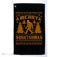 Merry Squatchmas Ugly Christmas Sweater Golf Towel thumb 0