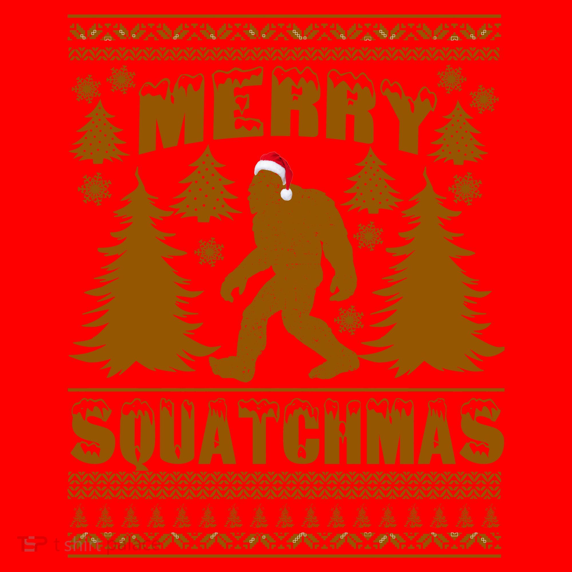Merry Squatchmas Ugly Christmas Sweater Santa Hat