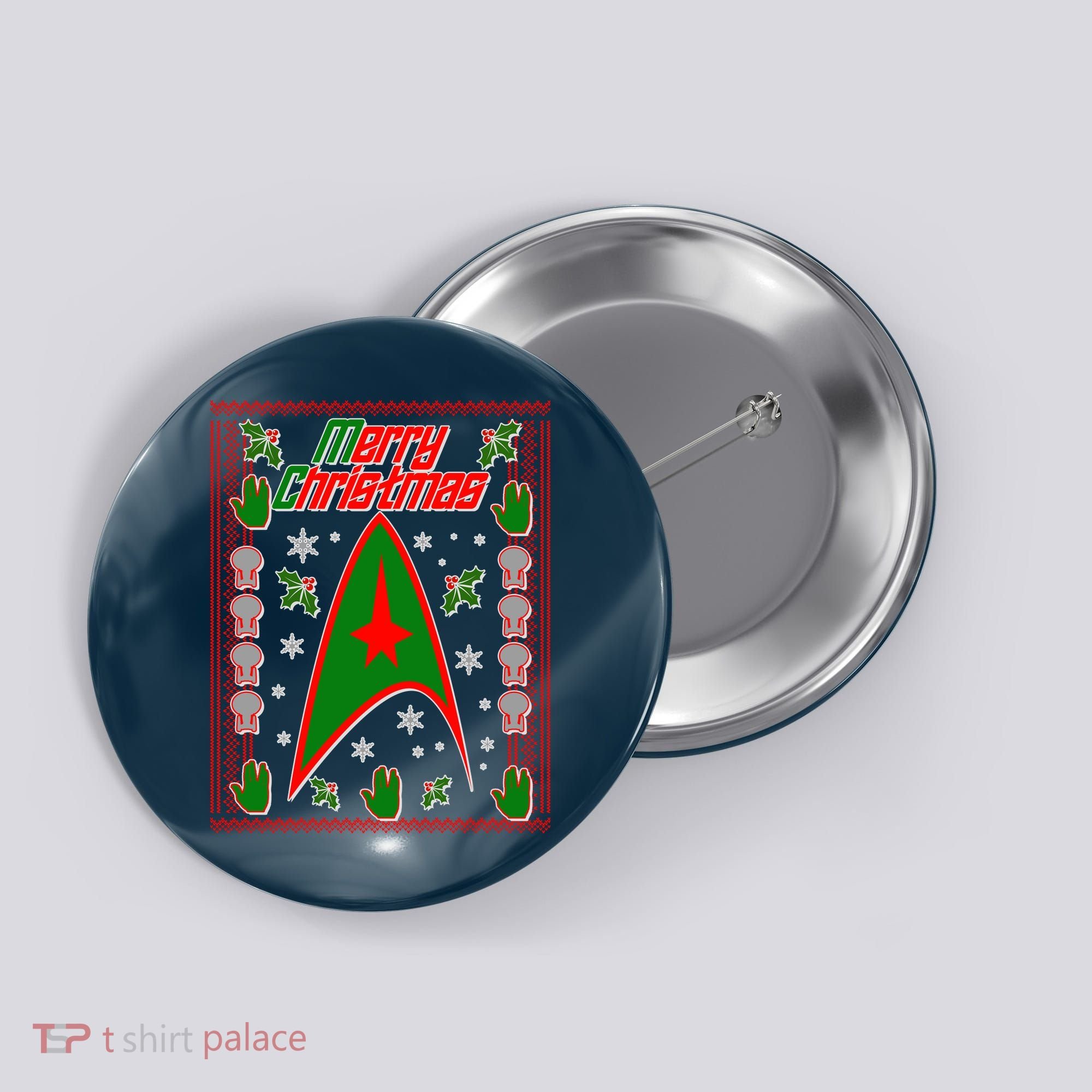 Merry Starfleet Christmas Ugly Sweater Button