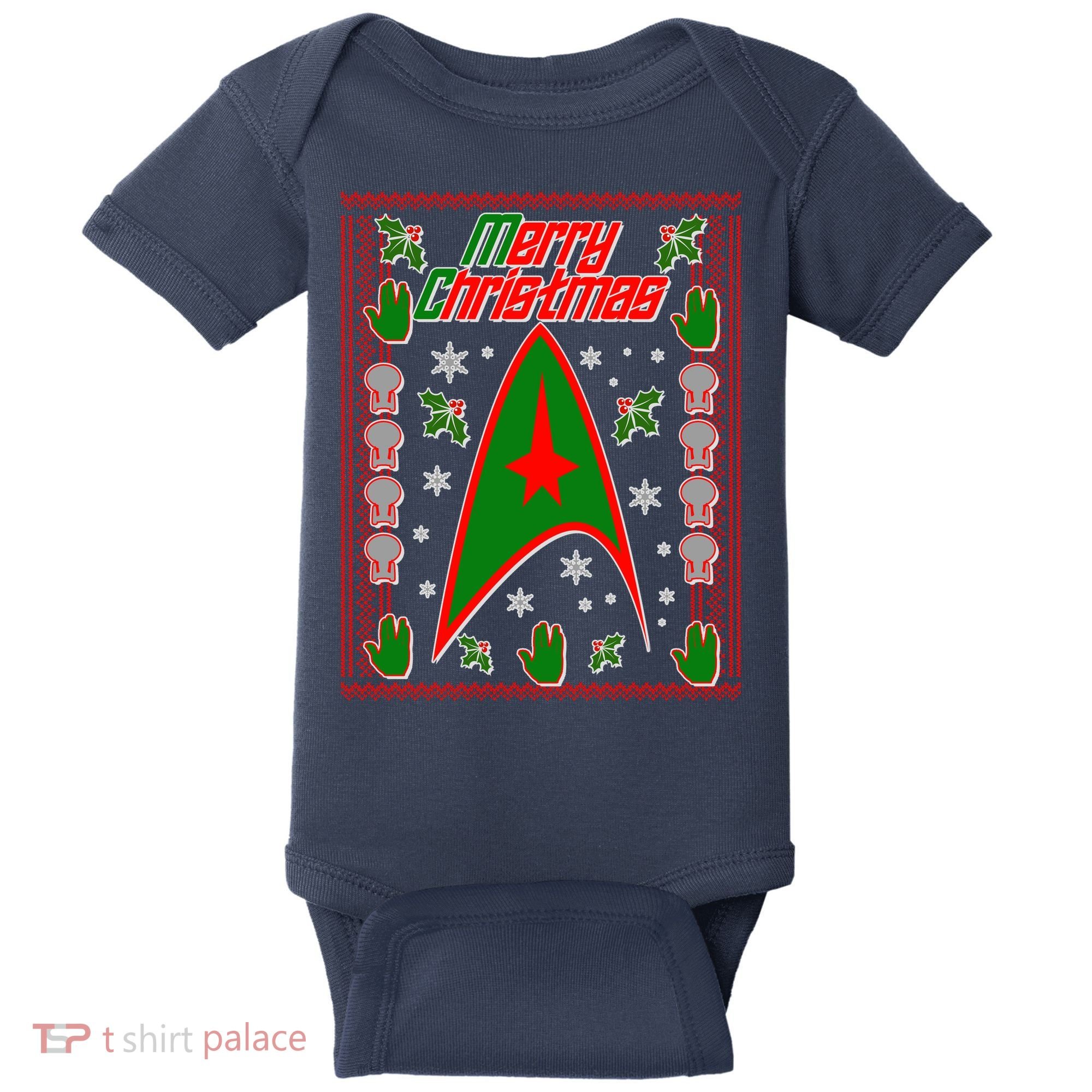 Merry Starfleet Christmas Ugly Sweater Baby Bodysuit