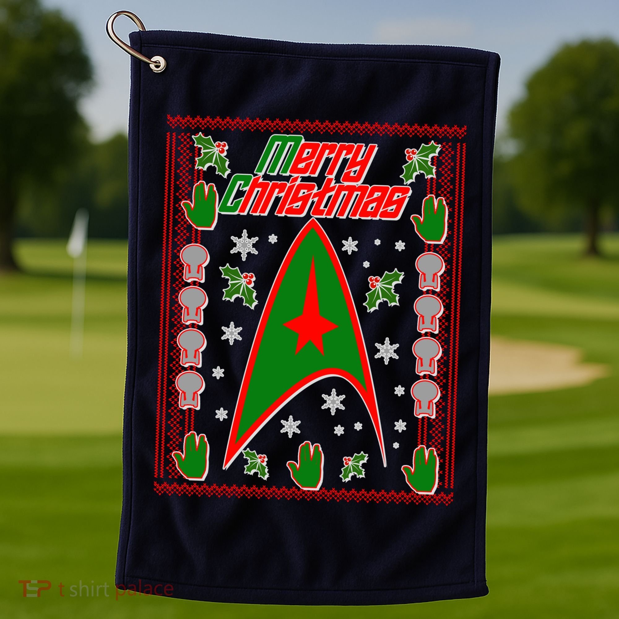Merry Starfleet Christmas Ugly Sweater Golf Towel