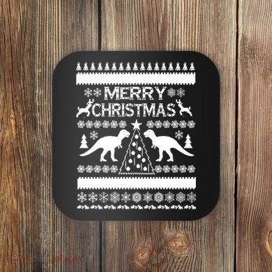 Merry Ugly Christmas T-Rex Sweater Coaster